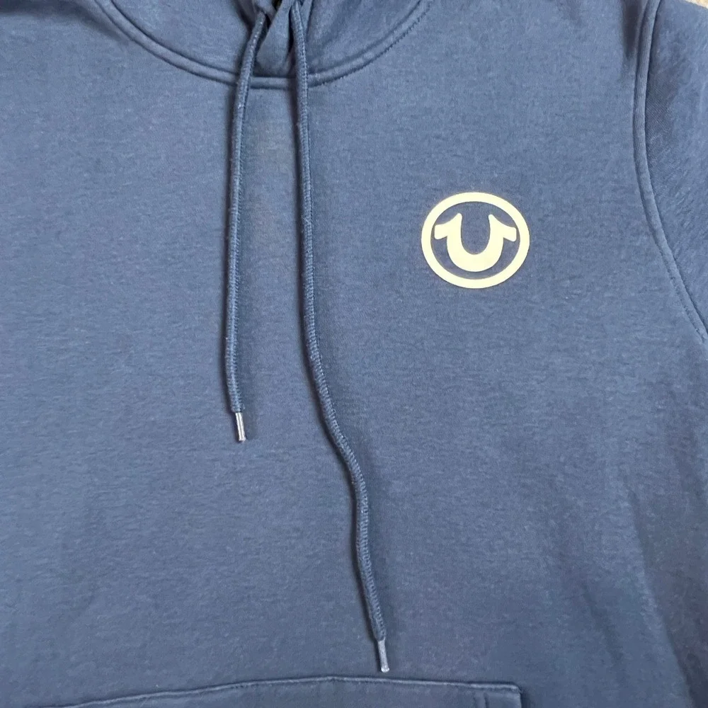 True Religion Hoodie Mens Medium Blue Horseshoe‎ Logo Pullover Sweatshirt